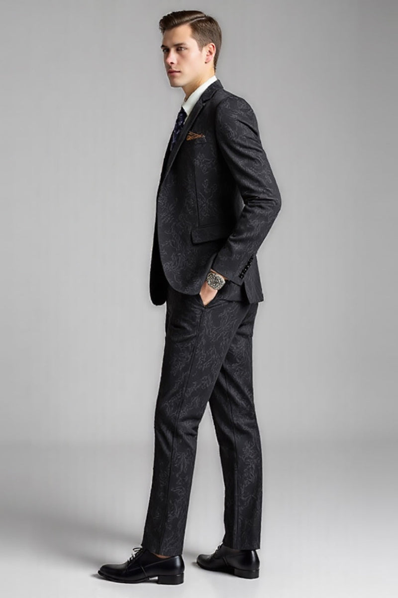 Load image into Gallery viewer, Black 2 Pieces Notched Lapel Printed Men&#39;s Suits