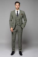 Load image into Gallery viewer, Grey Green Plaid 3 Pieces Notched Lapel Men&#39;s Prom Suits