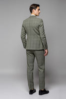 Load image into Gallery viewer, Grey Green Plaid 3 Pieces Notched Lapel Men&#39;s Prom Suits