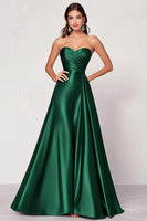 Load image into Gallery viewer, Dark Green A Line Satin Sweetheart Long Prom Dress
