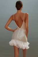 Load image into Gallery viewer, White Bodycon Spaghetti Straps Sequin Short Graduation Dress