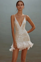 Load image into Gallery viewer, White Bodycon Spaghetti Straps Sequin Short Graduation Dress