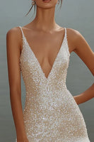 Load image into Gallery viewer, White Bodycon Spaghetti Straps Sequin Short Graduation Dress