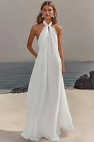 Load image into Gallery viewer, White Sheath Halter Chiffon Long Graduation Dress