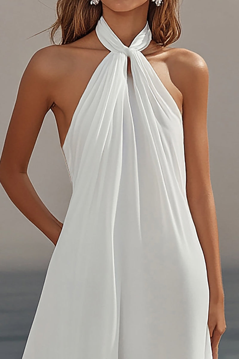 Load image into Gallery viewer, White Sheath Halter Chiffon Long Graduation Dress