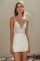 Load image into Gallery viewer, Sparkly White Sequins Bodycon Spaghetti Straps Graduation Dress