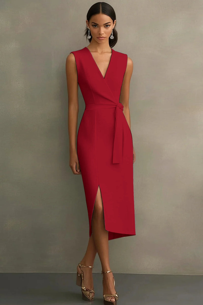 Load image into Gallery viewer, White Satin V-Neck Formal Dress with Belt