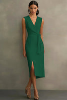 Load image into Gallery viewer, White Satin V-Neck Formal Dress with Belt