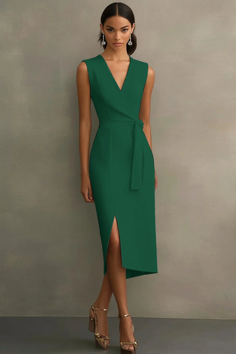 Load image into Gallery viewer, White Satin V-Neck Formal Dress with Belt