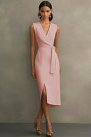 Load image into Gallery viewer, White Satin V-Neck Formal Dress with Belt