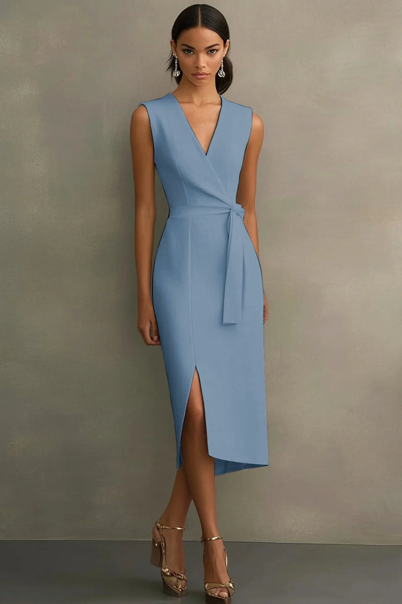 Load image into Gallery viewer, White Satin V-Neck Formal Dress with Belt