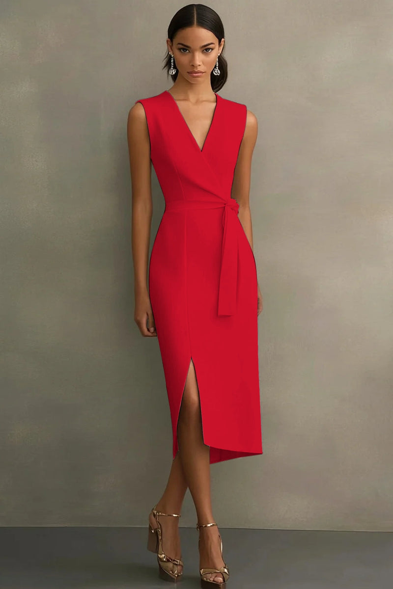 Load image into Gallery viewer, White Satin V-Neck Formal Dress with Belt