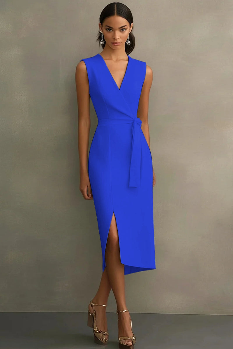 Load image into Gallery viewer, White Satin V-Neck Formal Dress with Belt