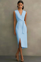 Load image into Gallery viewer, White Satin V-Neck Formal Dress with Belt