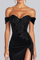 Load image into Gallery viewer, Black Off The Shoulder Satin Mermaid Gala Dress with Slit