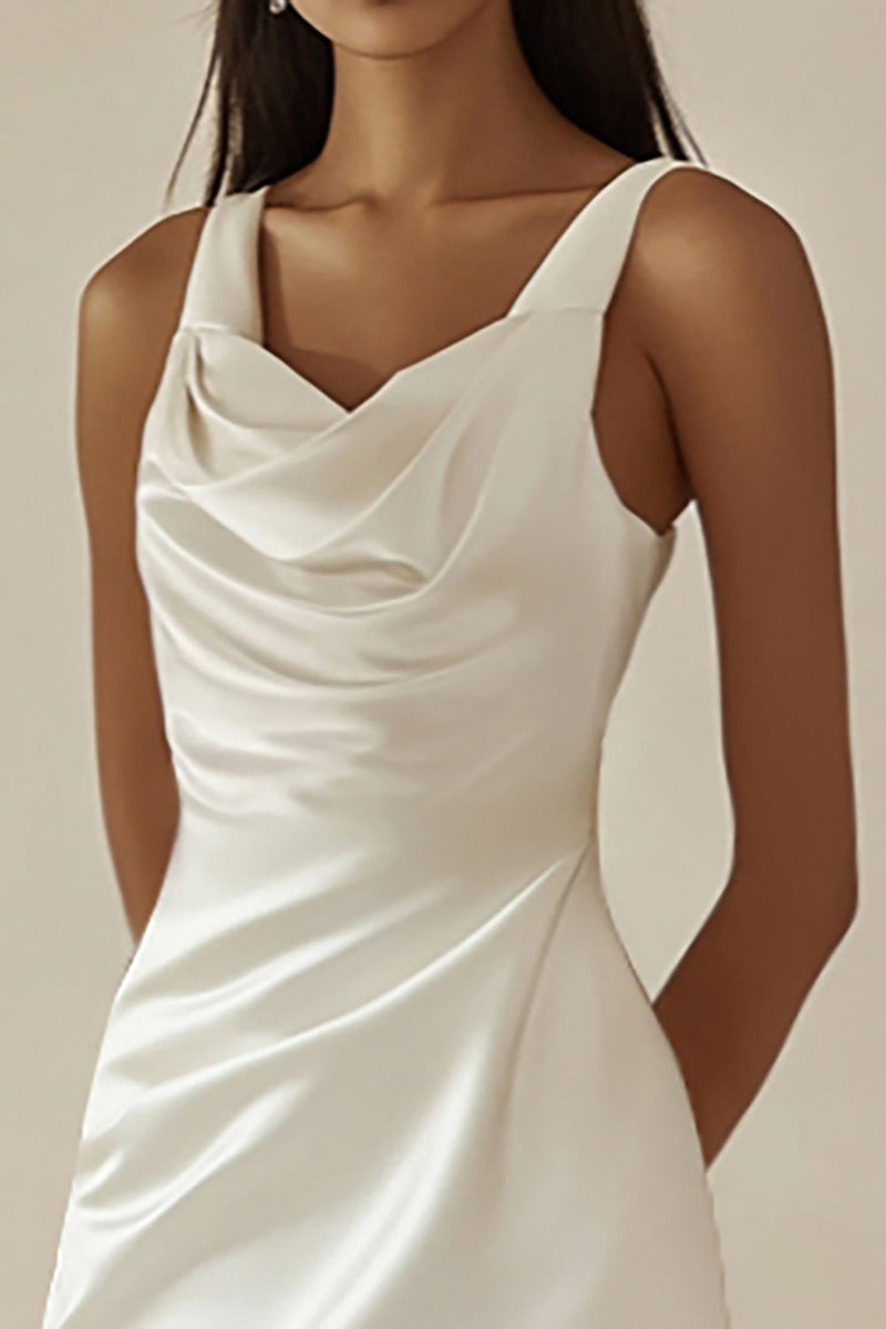 Load image into Gallery viewer, Satin White Bodycon Cowl Neck Graduation Dress