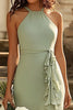 Load image into Gallery viewer, Halter Dusty Sage Mermaid Bridesmaid Dress with Belt