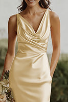 Load image into Gallery viewer, Sheath Daffodil V Neck Satin Bridesmaid Dress