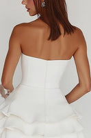 Load image into Gallery viewer, White Strapless A Line Tiered Matte Satin Graduation Dress