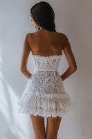 Load image into Gallery viewer, Strapless Lace White A Line Short Graduation Dress