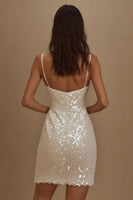 Load image into Gallery viewer, Sparkly White Spaghetti Straps Bodycon Short Graduation Dress