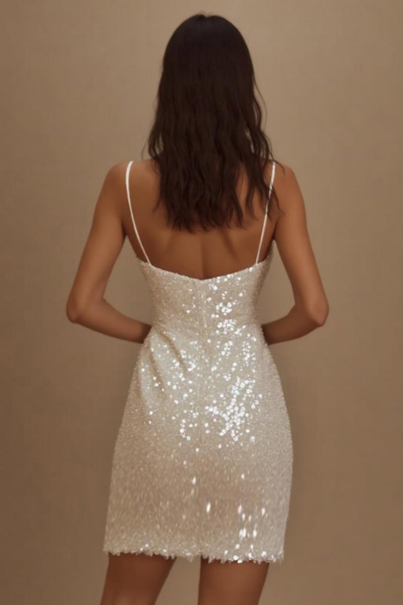 Load image into Gallery viewer, Sparkly White Spaghetti Straps Bodycon Short Graduation Dress