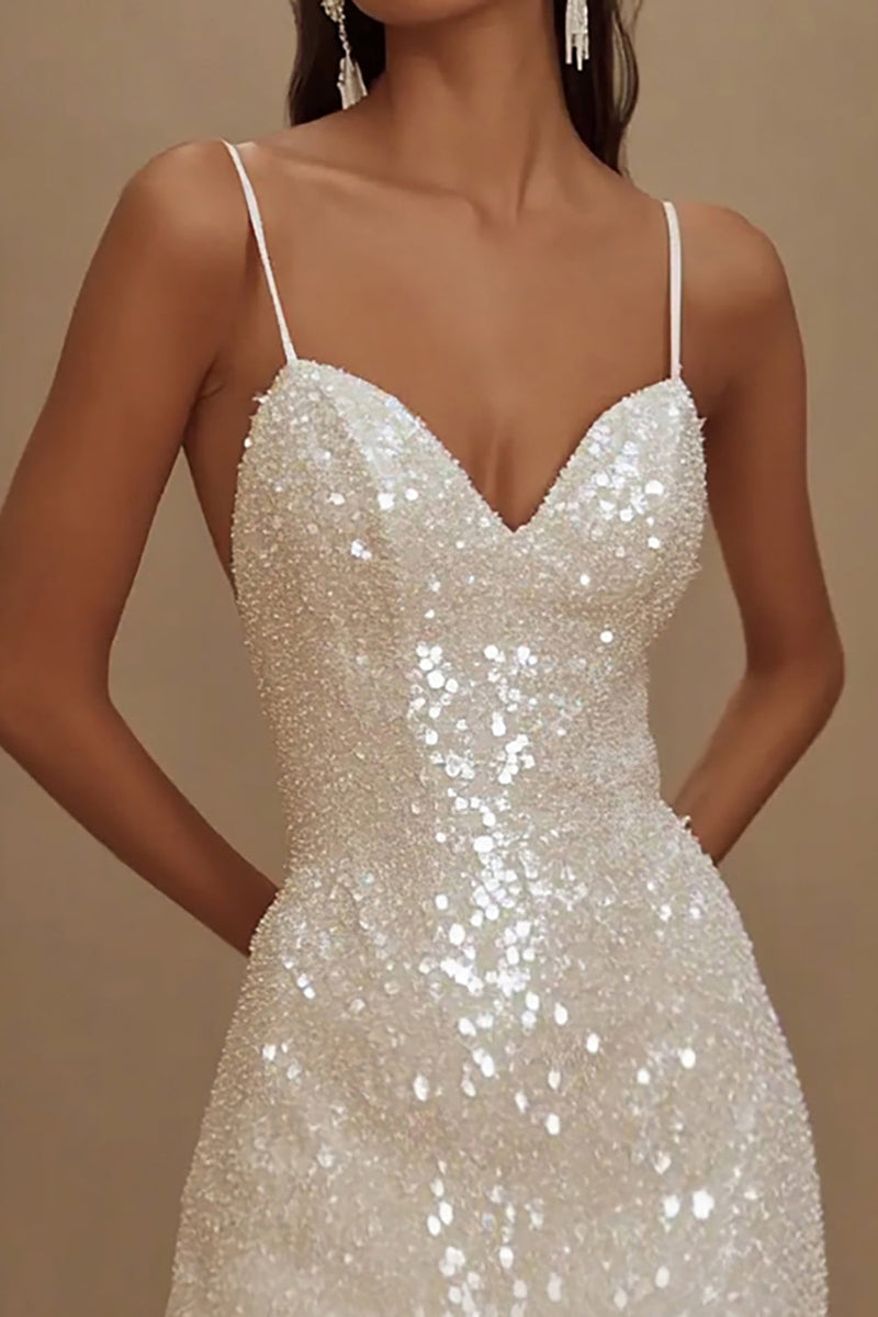 Load image into Gallery viewer, Sparkly White Spaghetti Straps Bodycon Short Graduation Dress