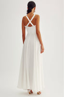 Load image into Gallery viewer, Flowy White Ruched A Line Engagement Dress