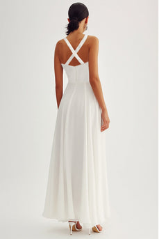 Flowy White Ruched A Line Engagement Dress