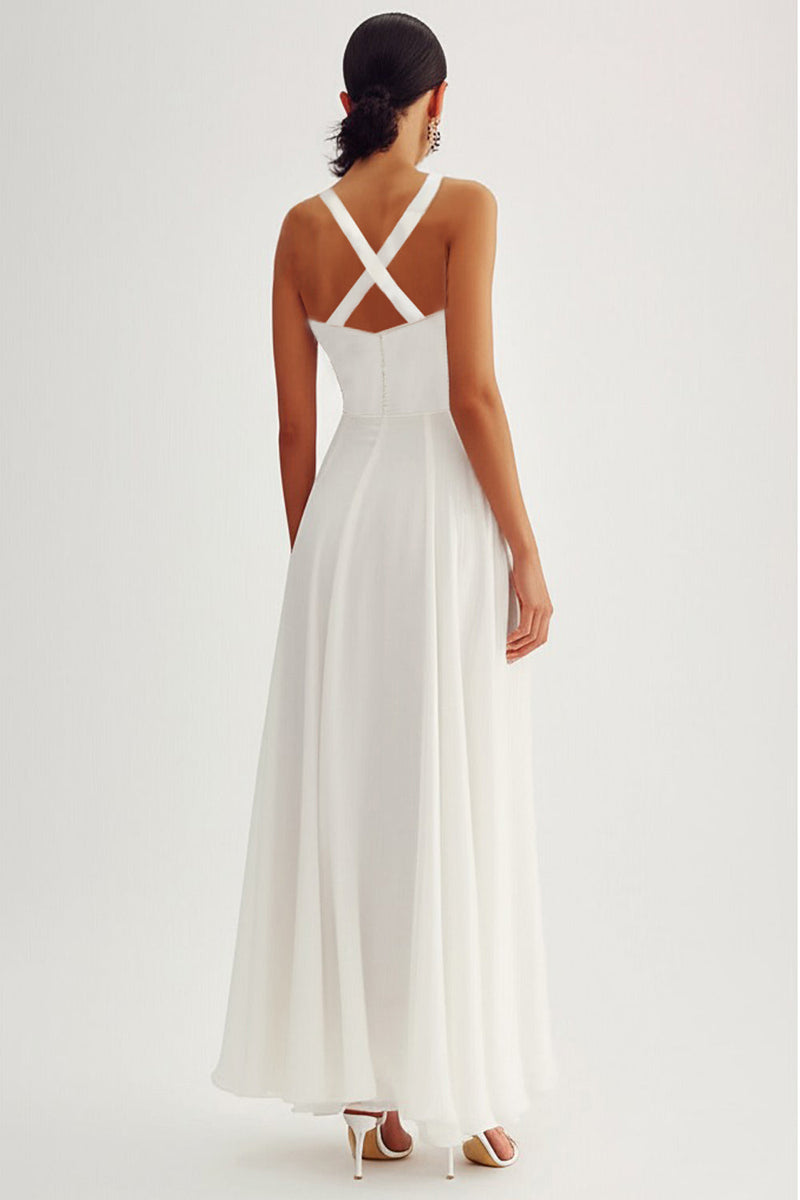 Load image into Gallery viewer, Flowy White Ruched A Line Engagement Dress