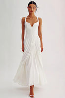 Load image into Gallery viewer, Flowy White Ruched A Line Engagement Dress