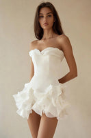 Load image into Gallery viewer, A-Line Strapless Ruffles Little White Graduation Dress