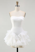 Load image into Gallery viewer, A-Line Strapless Ruffles Little White Graduation Dress