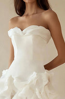 Load image into Gallery viewer, A-Line Strapless Ruffles Little White Graduation Dress