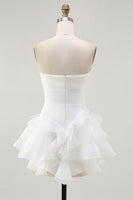 Load image into Gallery viewer, A-Line Strapless Ruffles Little White Graduation Dress