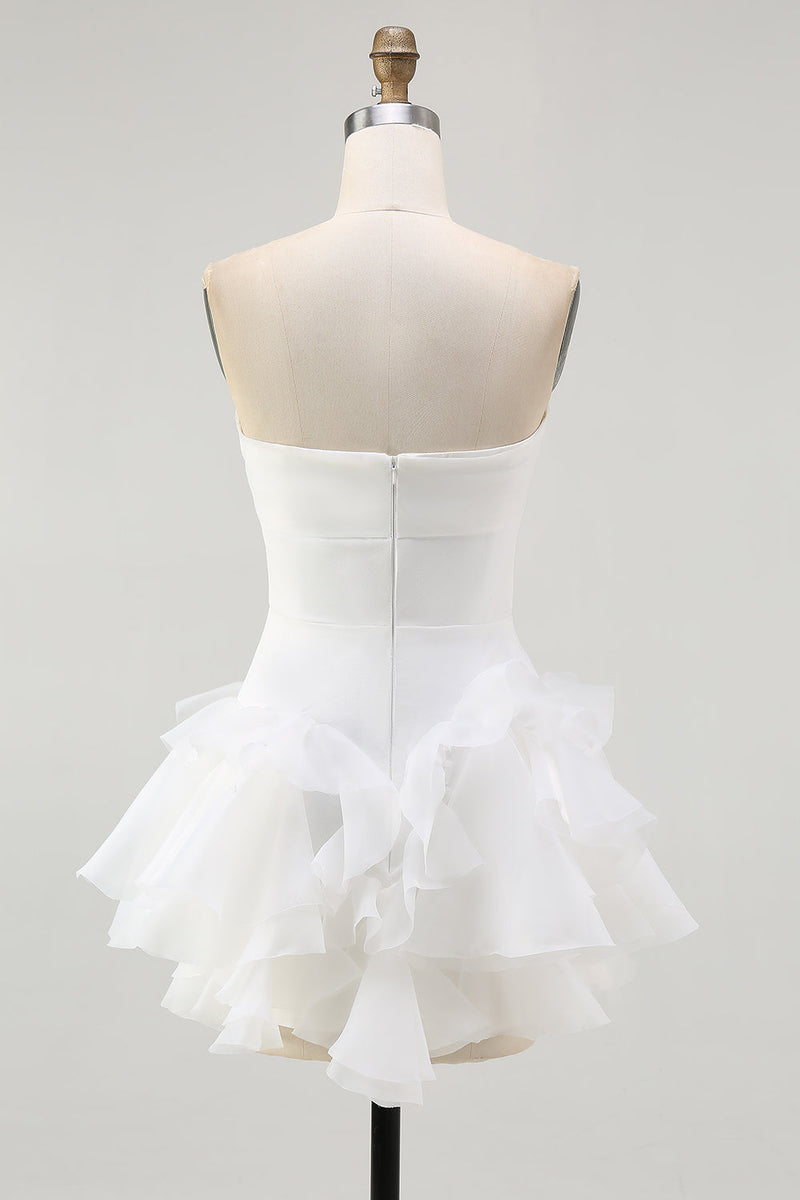 Load image into Gallery viewer, A-Line Strapless Ruffles Little White Graduation Dress