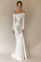 Load image into Gallery viewer, White Off The Shoulder Mermaid Wedding Dress with Long Sleeves