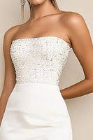 Load image into Gallery viewer, White Bodycon Strapless Graduation Dress with Sequins