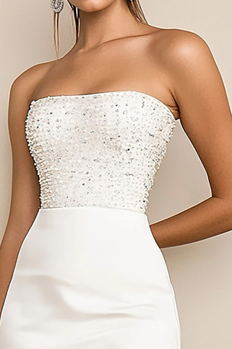 Load image into Gallery viewer, White Bodycon Strapless Graduation Dress with Sequins
