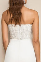 Load image into Gallery viewer, White Bodycon Strapless Graduation Dress with Sequins