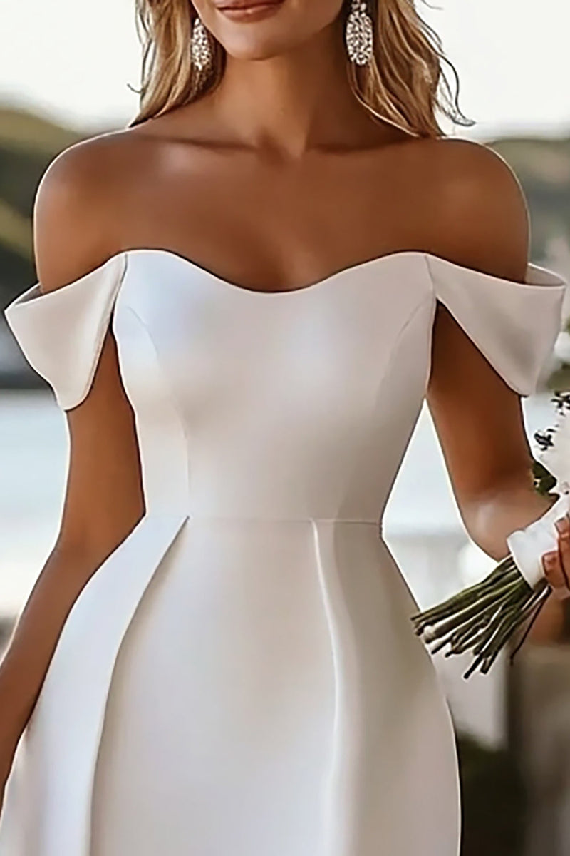Load image into Gallery viewer, Off The Shoulder Satin Bodycon White Graduation Dress