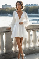 Load image into Gallery viewer, A Line White Long Sleeves Chiffon Graduation Dress