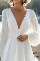 Load image into Gallery viewer, A Line White Long Sleeves Chiffon Graduation Dress