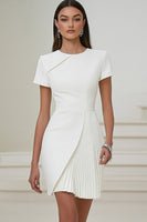 Load image into Gallery viewer, Ivory Pleated Work Dress with Short Sleeves