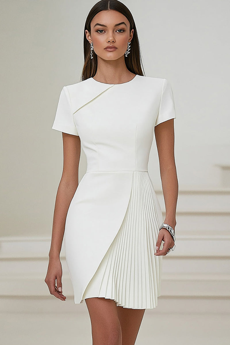Load image into Gallery viewer, Ivory Pleated Work Dress with Short Sleeves