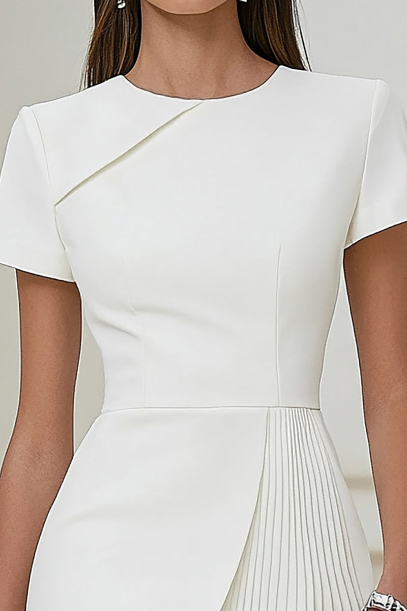 Load image into Gallery viewer, Ivory Pleated Work Dress with Short Sleeves