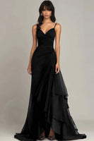 Load image into Gallery viewer, Dark Brown Spaghetti Straps A Line Ruffled Formal Dress