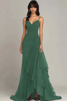 Load image into Gallery viewer, Dark Brown Spaghetti Straps A Line Ruffled Formal Dress