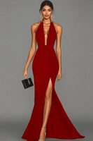 Load image into Gallery viewer, Mermaid Black Halter Satin Long Formal Dress with Slit