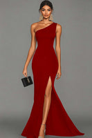 Load image into Gallery viewer, Mermaid Black One Shoulder Formal Dress with Slit